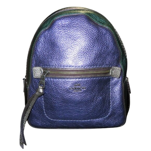 COACH 2018 Andi Metallic Hologram Quad Colorblock Pebbled Leather Backpack 49122 - Picture 1 of 12